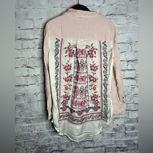 Small John Mark Pink Stripe Floral Embroidered Back Button-Down Shirt